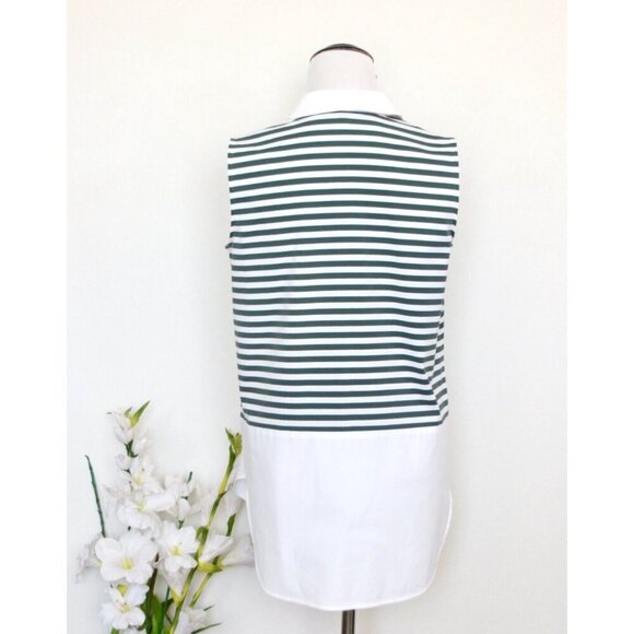 NEW! Lafayette 148 Striped Button Front Sleeveless Shirt Top Green White SZ S - Picture 4 of 7